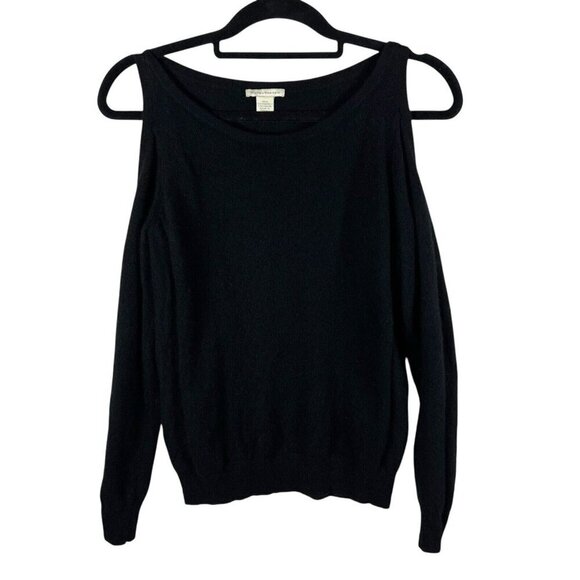 White + Warren Sweaters - White + Warren Cold Shoulder Black Cashmere Sweater Women Sz M Minimalist Luxury